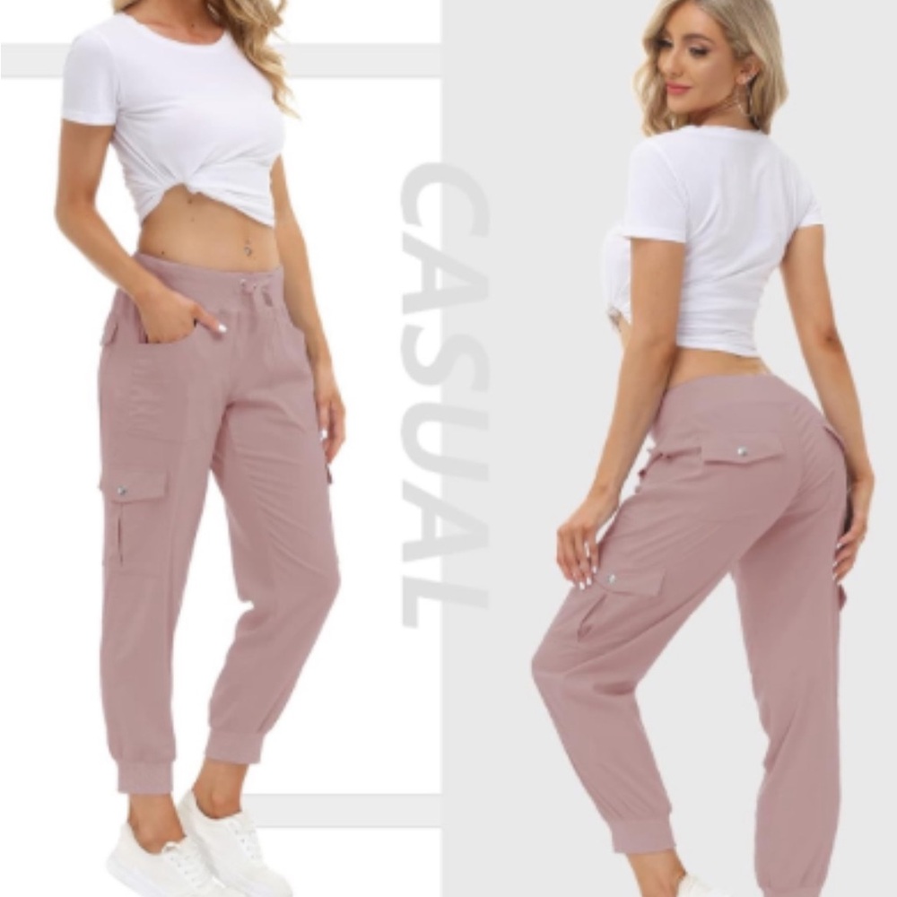 MoFiz VGUC Soft Pink Joggers with Elastic Waistband and Cuffed Ankles,  pockets